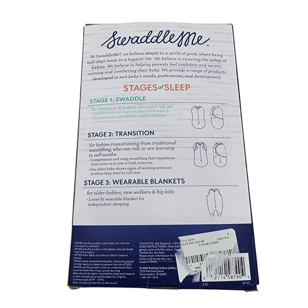 Swaddle Me Luxe Whisper Quiet Adjustable Wrap 2 Pack Pink Sun Size S/M